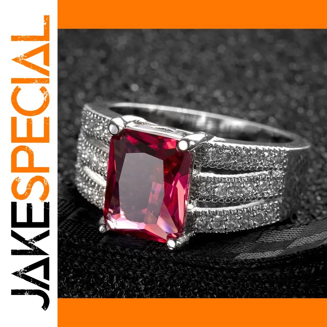 Silver Ring with Red Zircon and Pavé Detailing 1 Silver Ring with Red Zircon and Pavé Detailing
