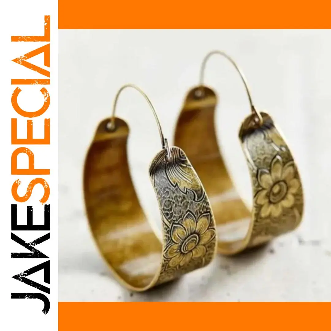 Vintage Gold Drop Earrings with Floral Carvings 1 Vintage Gold Drop Earrings with Floral Carvings