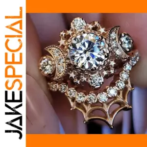 Celestial Moon and Star Ring with Zircon Accents