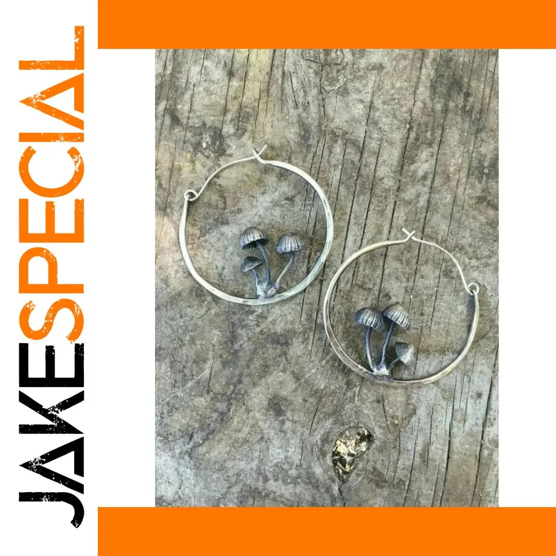 Vintage Silver Mushroom Hoop Earrings 1 Vintage Silver Mushroom Hoop Earrings