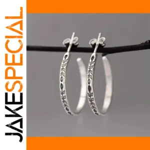 Vintage Silver Leaf Hoop Earrings