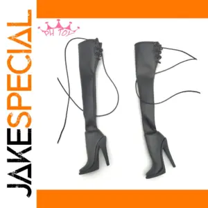 1/6 Scale Black Leather-Style High-Heeled Boots