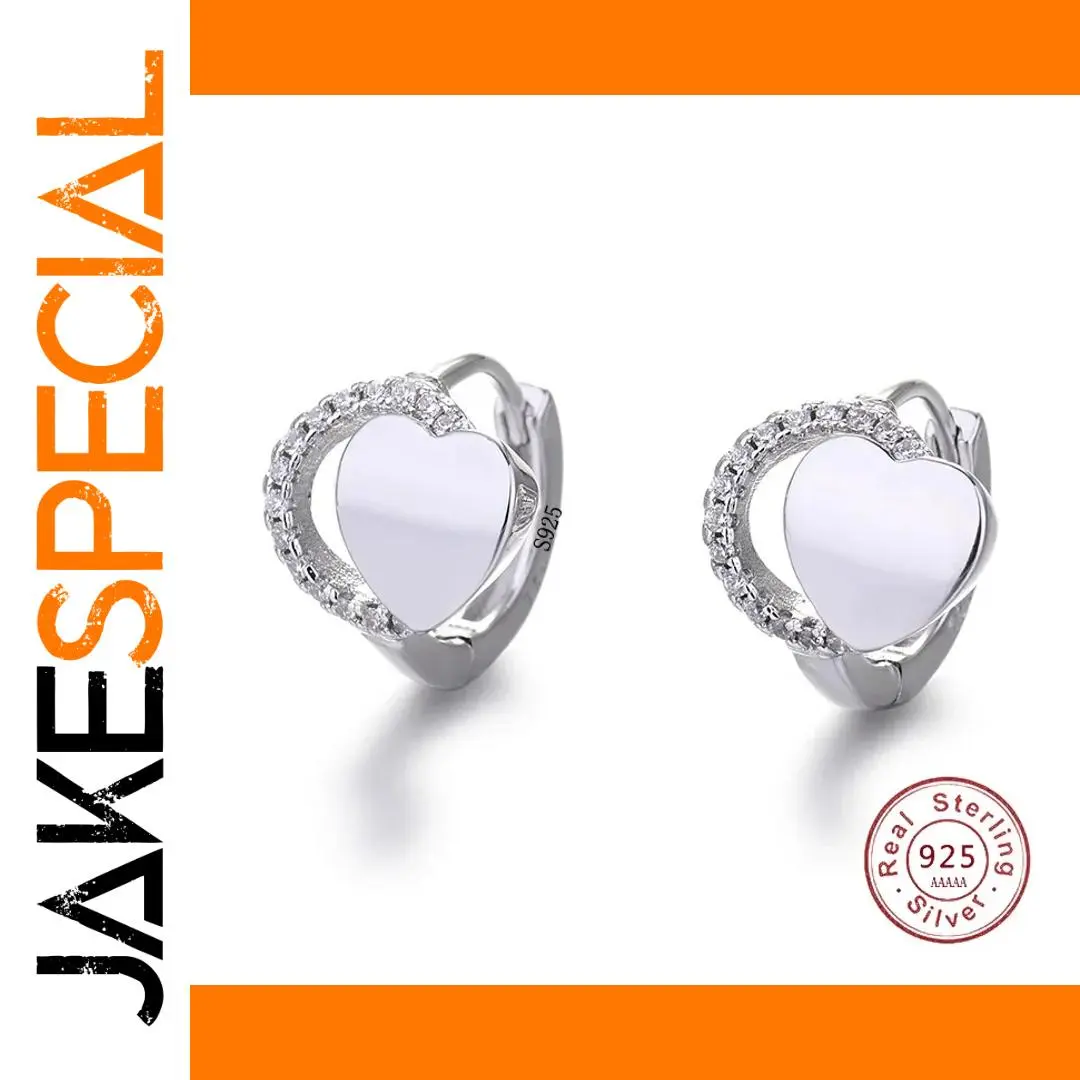 Heart-Shaped Silver Hoop Earrings with Zircon Stones 1 Heart-Shaped Silver Hoop Earrings with Zircon Stones