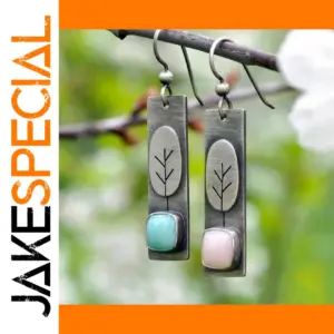 Vintage-Style Drop Earrings with Blue & Pink Stones