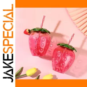 Strawberry-Themed Reusable Plastic Water Bottle