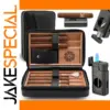 Elegant Black Leather Travel Cigar Humidor Set