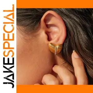 Gold Ribbed Heart Earrings for Women