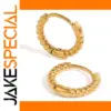 Stainless Steel 12mm Gold-Tone Twist Hoop Earrings