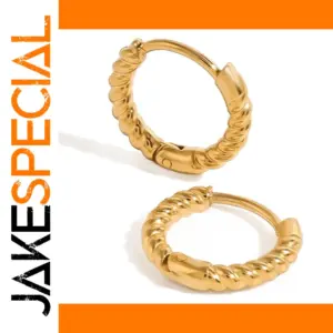 Stainless Steel 12mm Gold-Tone Twist Hoop Earrings