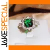 Green Emerald Sterling Silver Ring with Zirconia