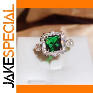Green Emerald Sterling Silver Ring with Zirconia