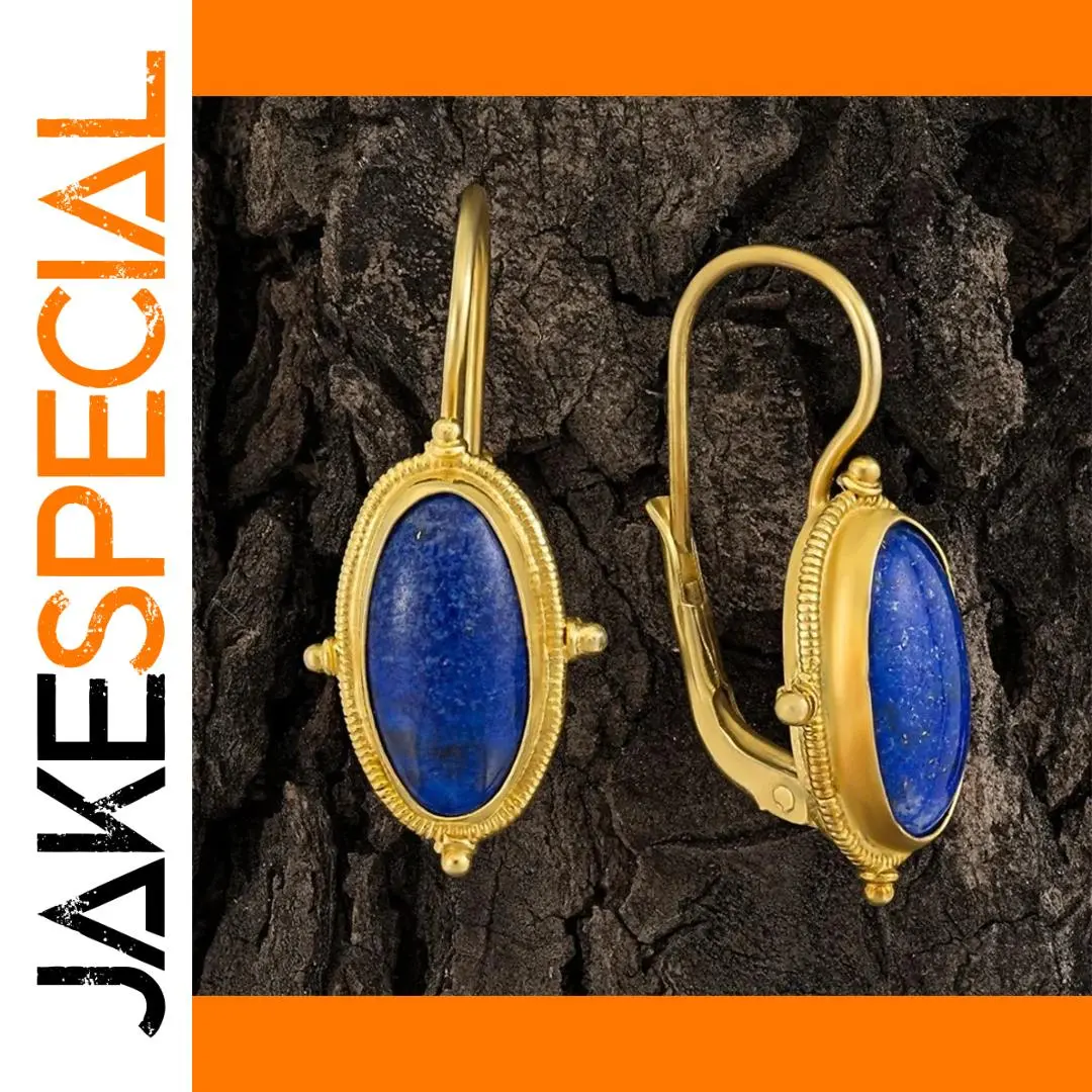 Vintage Oval Earrings with Blue Stone 1 Vintage Oval Earrings with Blue Stone