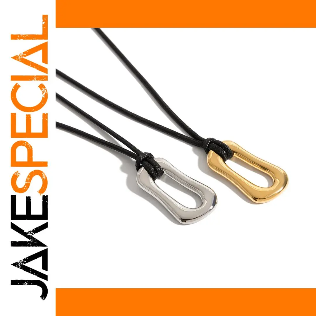 Stainless Steel Gold-Tone Necklace with Black Rope 1 Stainless Steel Gold-Tone Necklace with Black Rope