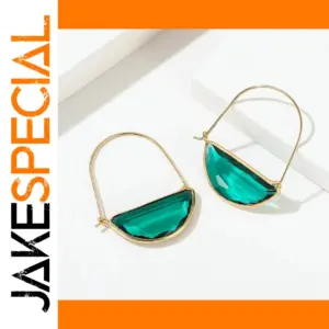 Vintage Semi-Circle Boho Earrings with Green Cubic Zirconia