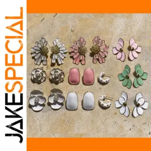 Pink Oil Flower Earrings in Stainless Steel