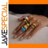 Vintage Stainless Steel Gold-Tone Turquoise Ring Set