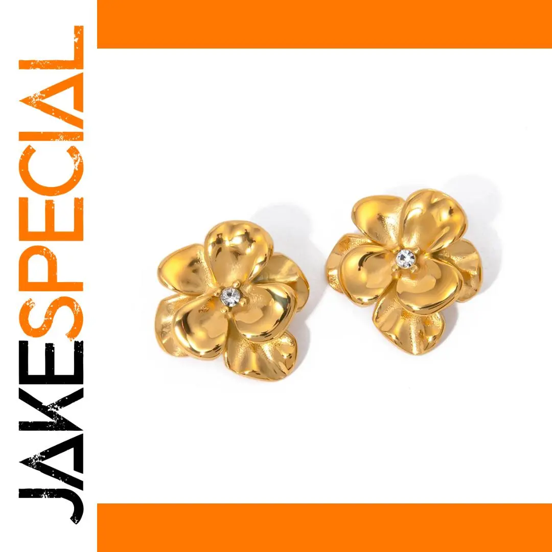 Gold Floral Stainless Steel Stud Earrings 1 Gold Floral Stainless Steel Stud Earrings