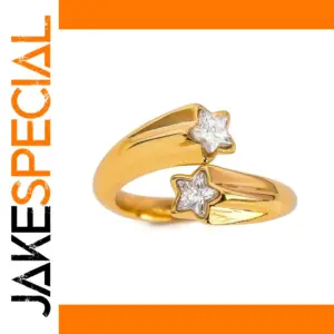 Gold-Tone Stainless Steel Pentagram Ring for Women