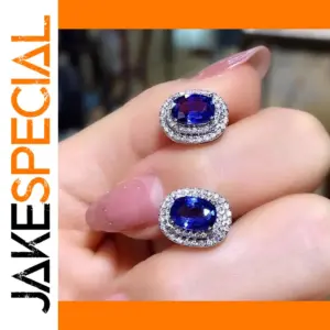 Silver Earrings with Blue Zircon and Halo