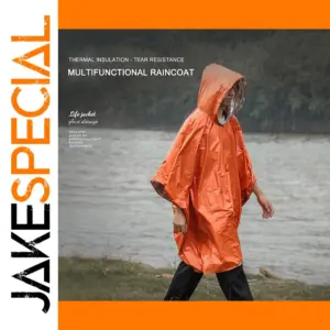 Bright Orange Survival Raincoat with Reflective Surface