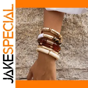 Vintage Stainless Steel Amber Resin Bracelet Set