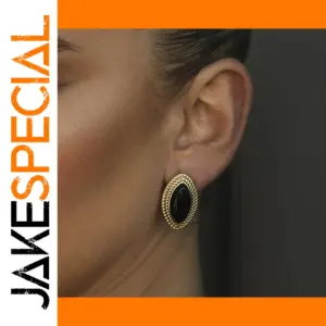 Stainless Steel Black Oval Stud Earrings