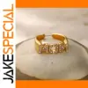 Gold Stainless Steel "Mom" Ring with Rhinestones