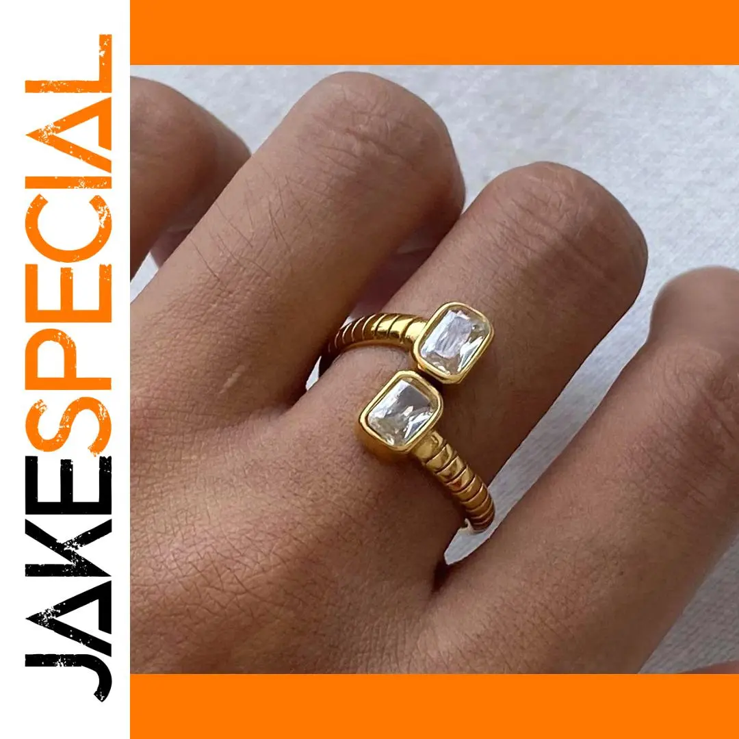 Gold Stainless Steel Open Ring with Artificial Gemstones 1 Gold Stainless Steel Open Ring with Artificial Gemstones