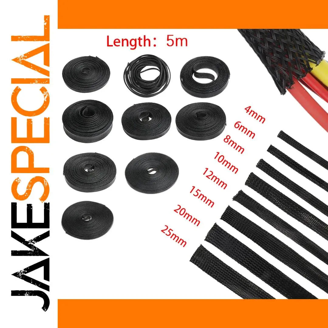 Durable 5m Black Braided PET Nylon Sleeving 1 Durable 5m Black Braided PET Nylon Sleeving