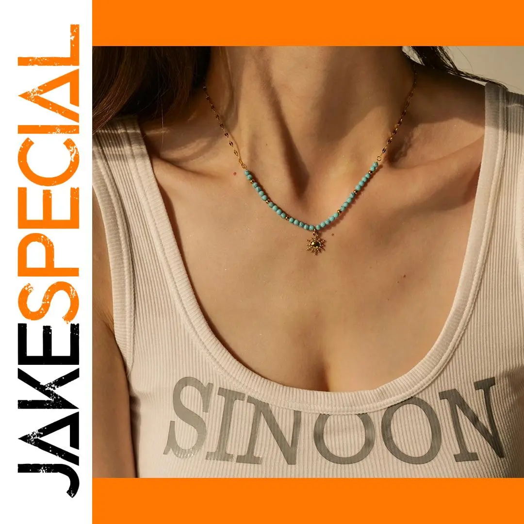 Stainless Steel Turquoise Boho Necklace 1 Stainless Steel Turquoise Boho Necklace