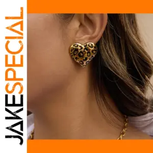 Vintage Black Leopard Heart Earrings in Stainless Steel