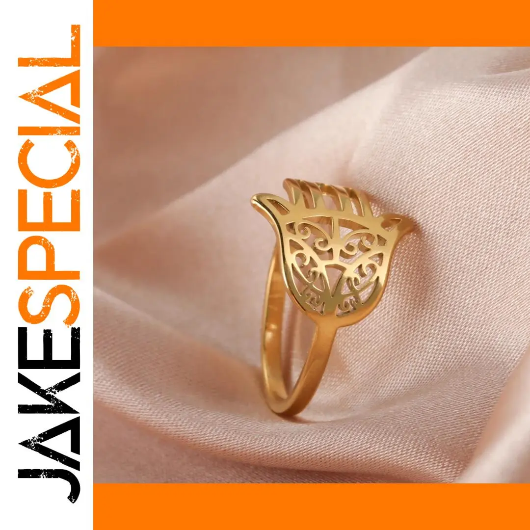 Gold-Color Hamsa Fatima's Hand Ring 1 Gold-Color Hamsa Fatima's Hand Ring