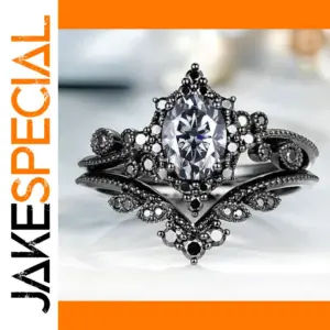 Black Zircon Flower Ring Set for Women