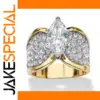 Gold-Inlaid Marquise White Stone Ring