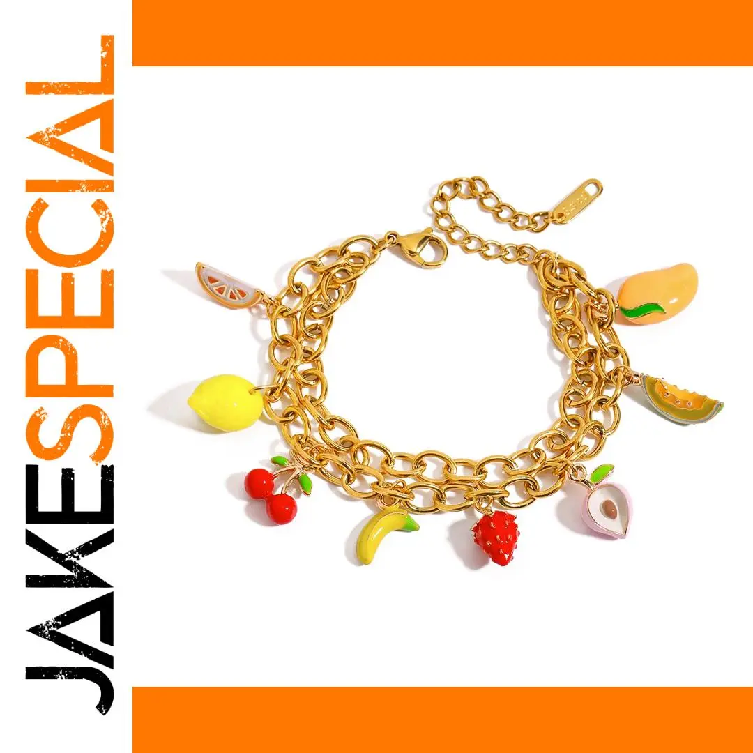 Vibrant Stainless Steel Fruit Charm Bracelet 1 Vibrant Stainless Steel Fruit Charm Bracelet