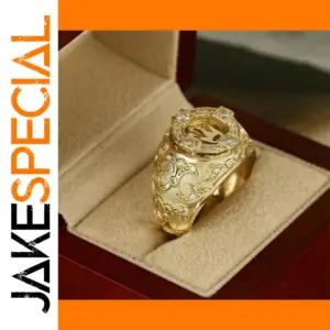 Bold Gold Men's Cocktail Ring with Zircon Detailing