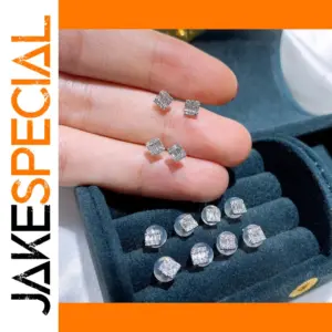 Square Zircon Silver Earrings for Women