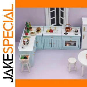 Miniature Blue Dollhouse Kitchen Set