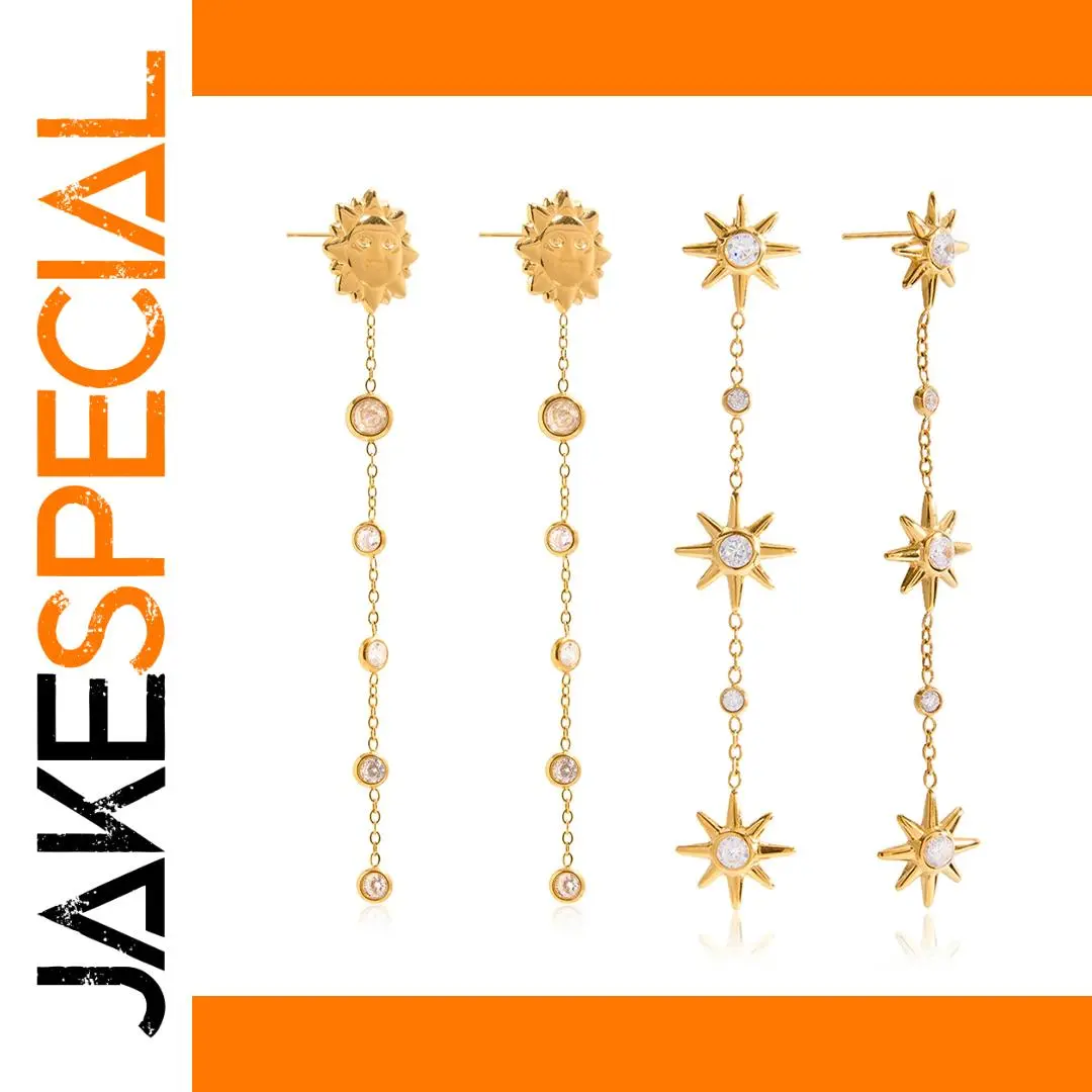Gold Sun and Star Earrings in Stainless Steel 1 Gold Sun and Star Earrings in Stainless Steel