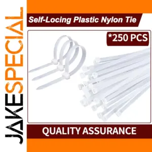 250-Piece White Nylon Cable Tie Set for Cable Management