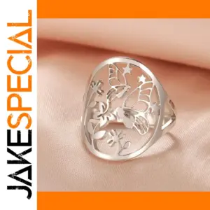 Butterfly & Floral Stainless Steel Ring for Women