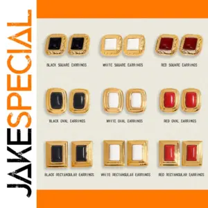 Stainless Steel Geometric Earrings with Central Stones