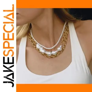 Alien Pearl Pendant Necklace Stainless Steel Gold