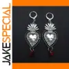 Vintage Silver Heart Earrings with Red Beads
