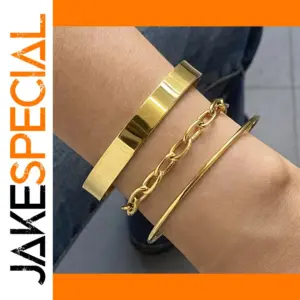 Elegant Stainless Steel Gold-Tone Bracelet Set for Women