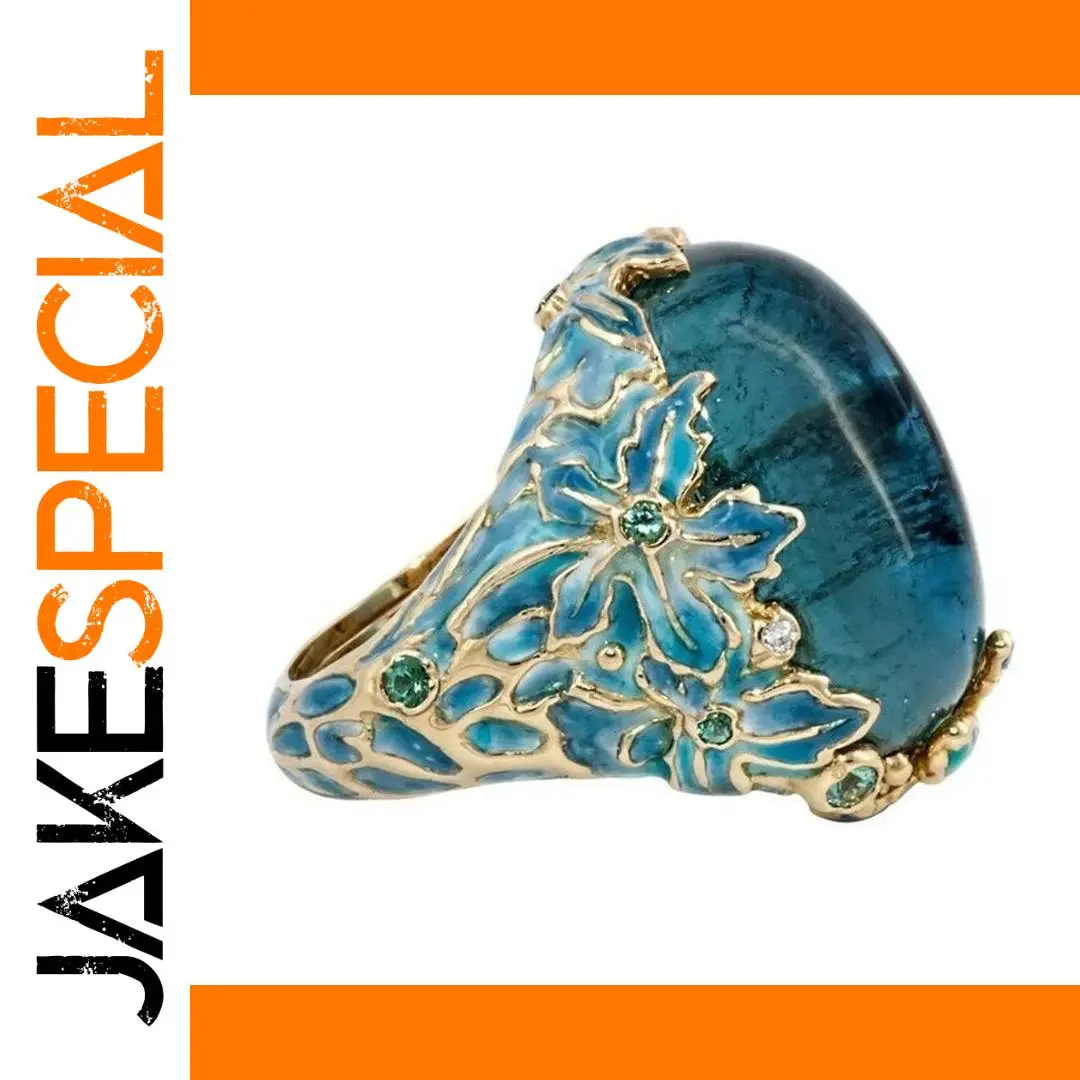 Vintage Gold Flower Cocktail Ring with Blue Zircon 1 Vintage Gold Flower Cocktail Ring with Blue Zircon