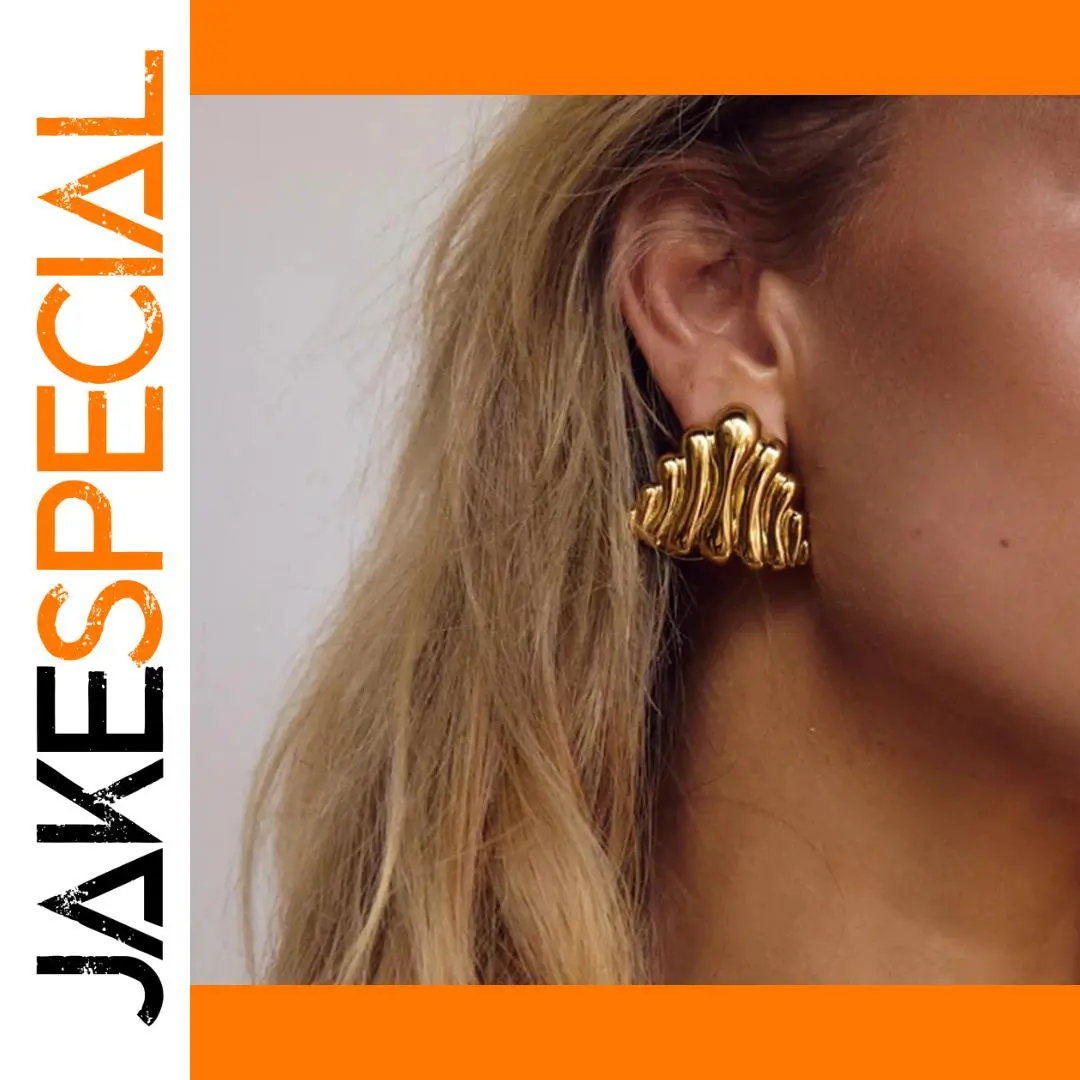 Modern Gold-Toned Stainless Steel Wave Earrings 1 Modern Gold-Toned Stainless Steel Wave Earrings