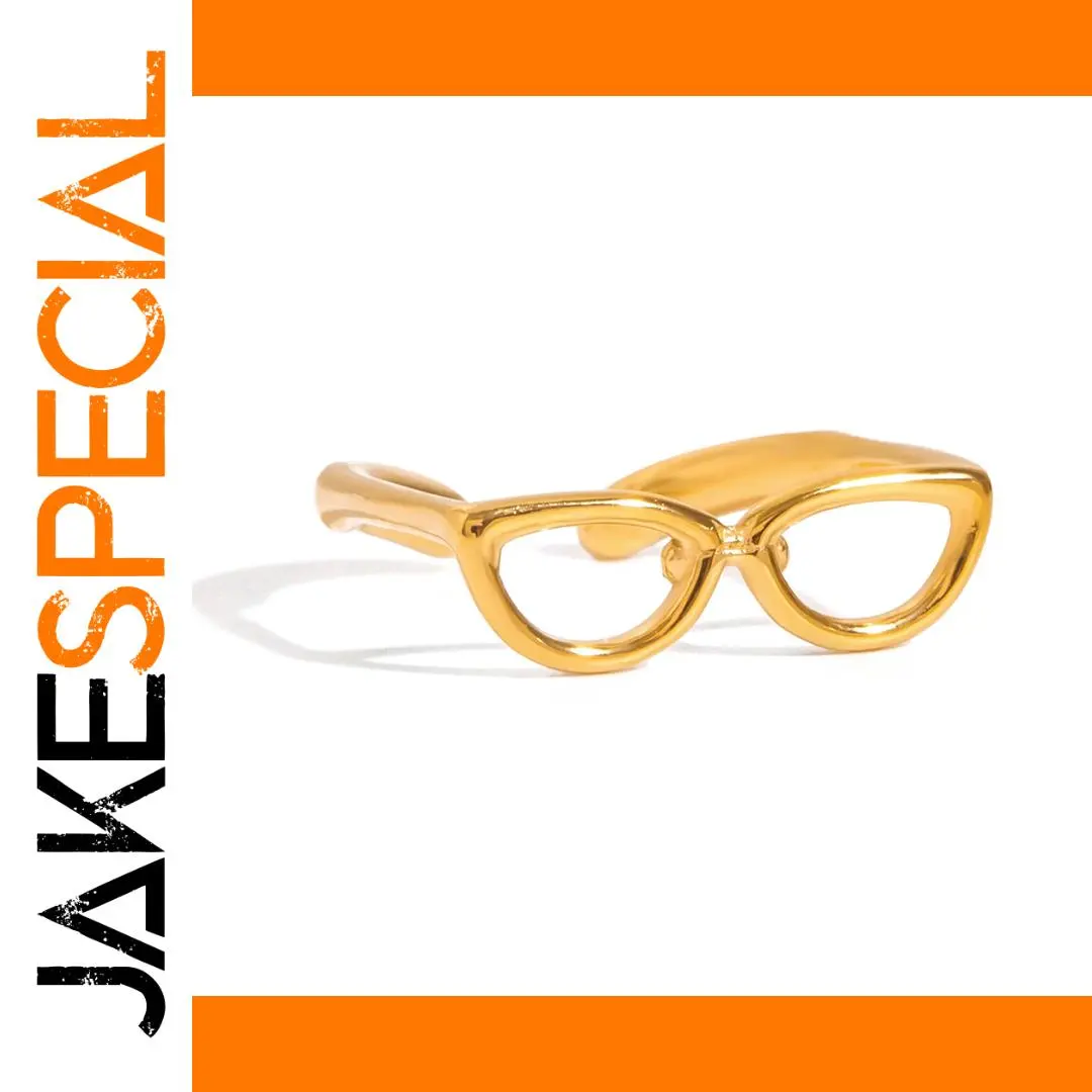 Gold Sunglasses-Shaped Stainless Steel Ring 1 Gold Sunglasses-Shaped Stainless Steel Ring