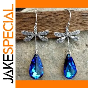 Dragonfly Blue Gem Drop Earrings