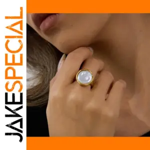 Stainless Steel Gold PVD Pearl Ring for Women